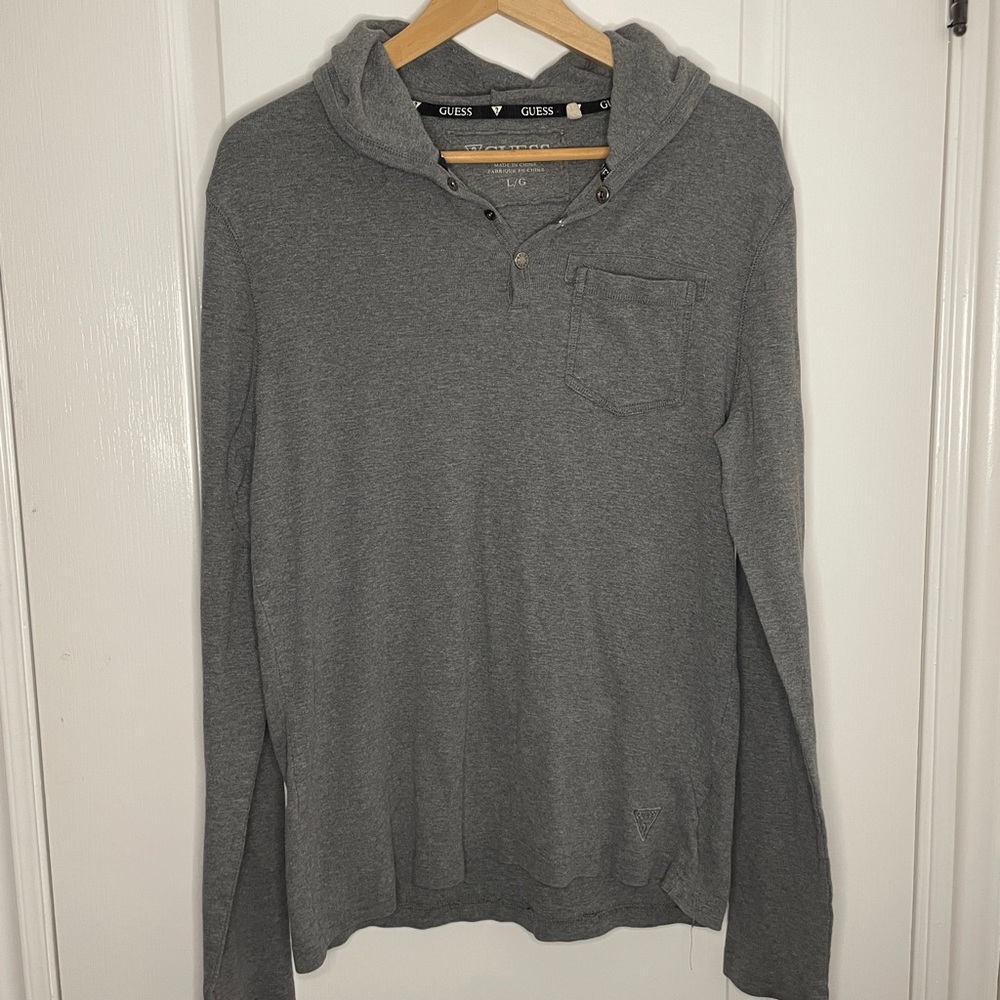 Guess - Long Sleeve Grey Hooded Shirt